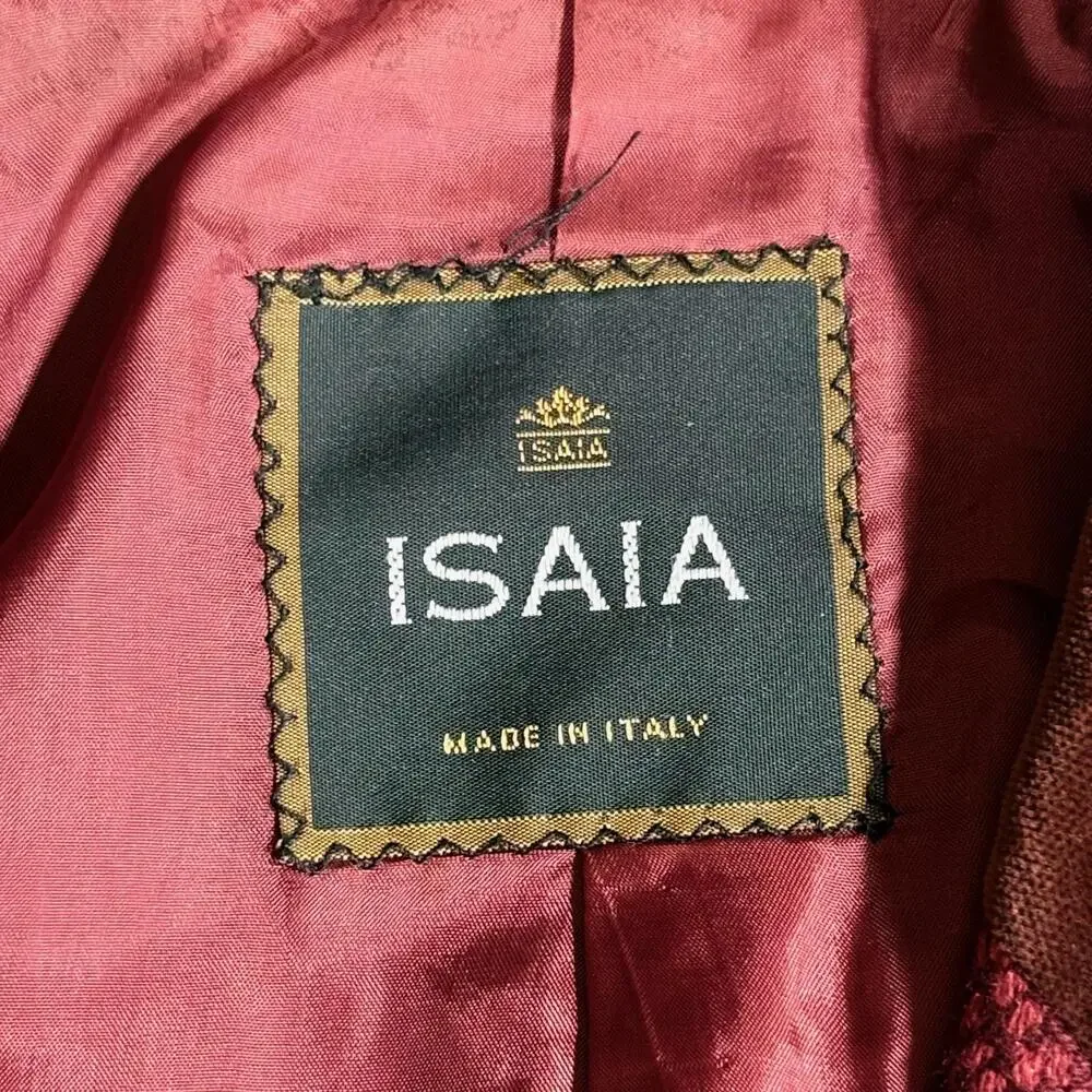 Isaia Blazer Mens IT 48 Red Cashmere Tweed Velvet Collar Sport Coat Made Italy